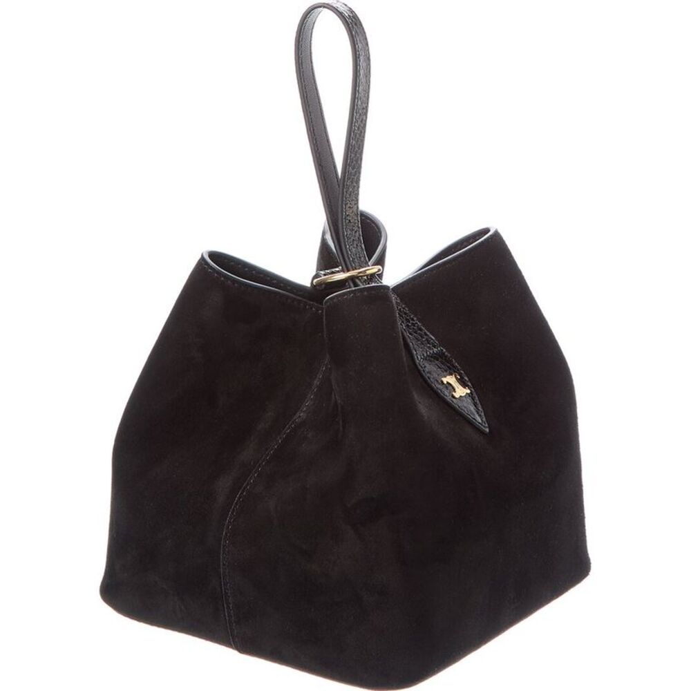 Celine Amber Suede & Python-Embossed Leather Bucket Bag, Black - Picture 3 of 4